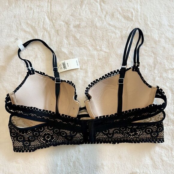 NWT Aerie Black and Cream Floral Lace Balconette Bra - 36B - Picture 7 of 7